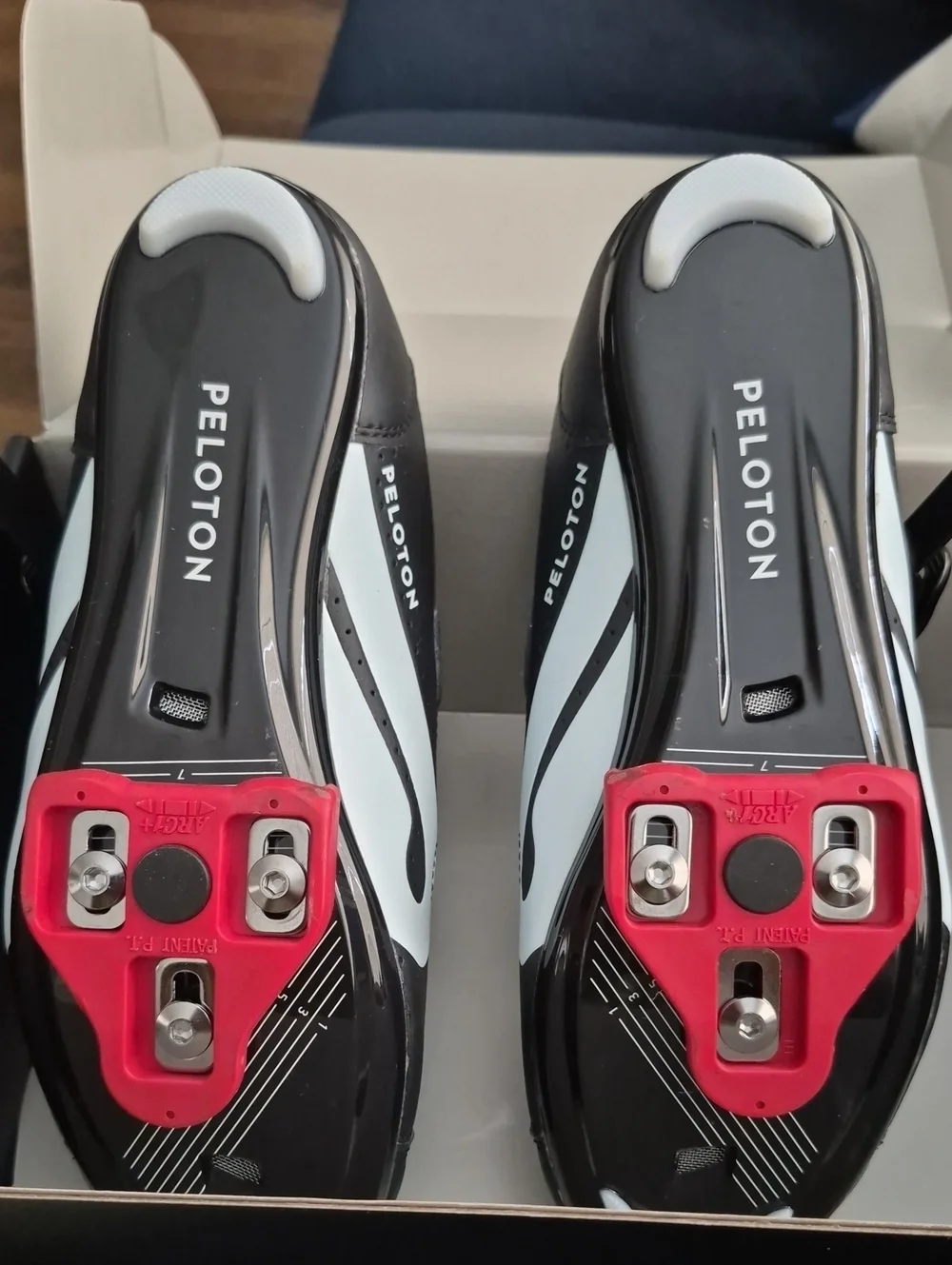 Peloton Women’s Black Cycling Shoe with Red Interior and White Accent